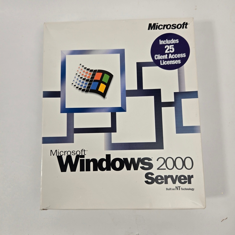 Vintage Microsoft Windows 2000 Server Big Box Complete 25 CALs CIB Product Key